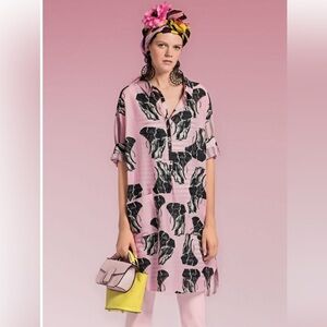 Marc Cain powder pink African elephant print shirt dress - size 44 (14)